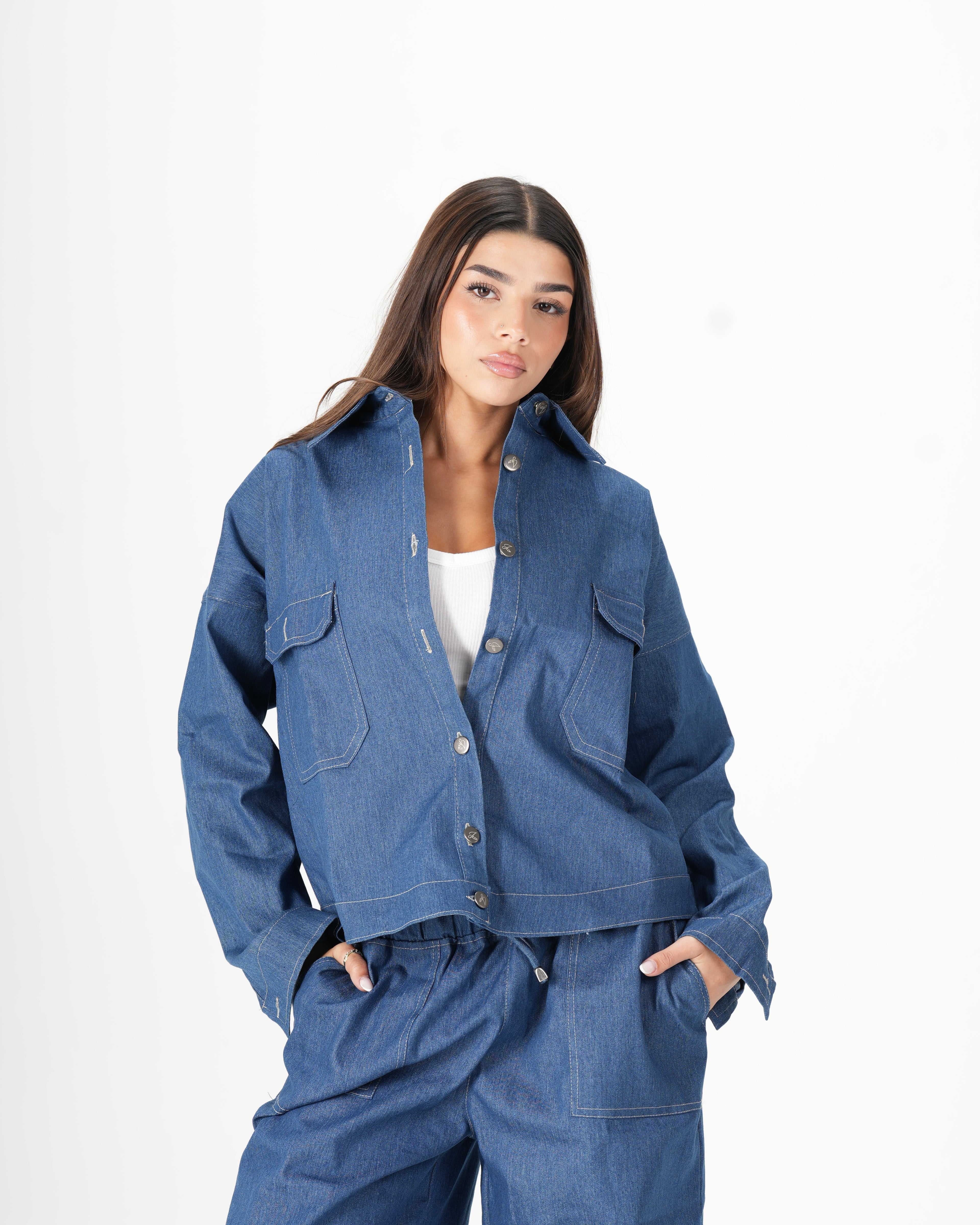 Cropped Denim Shirt - Blue