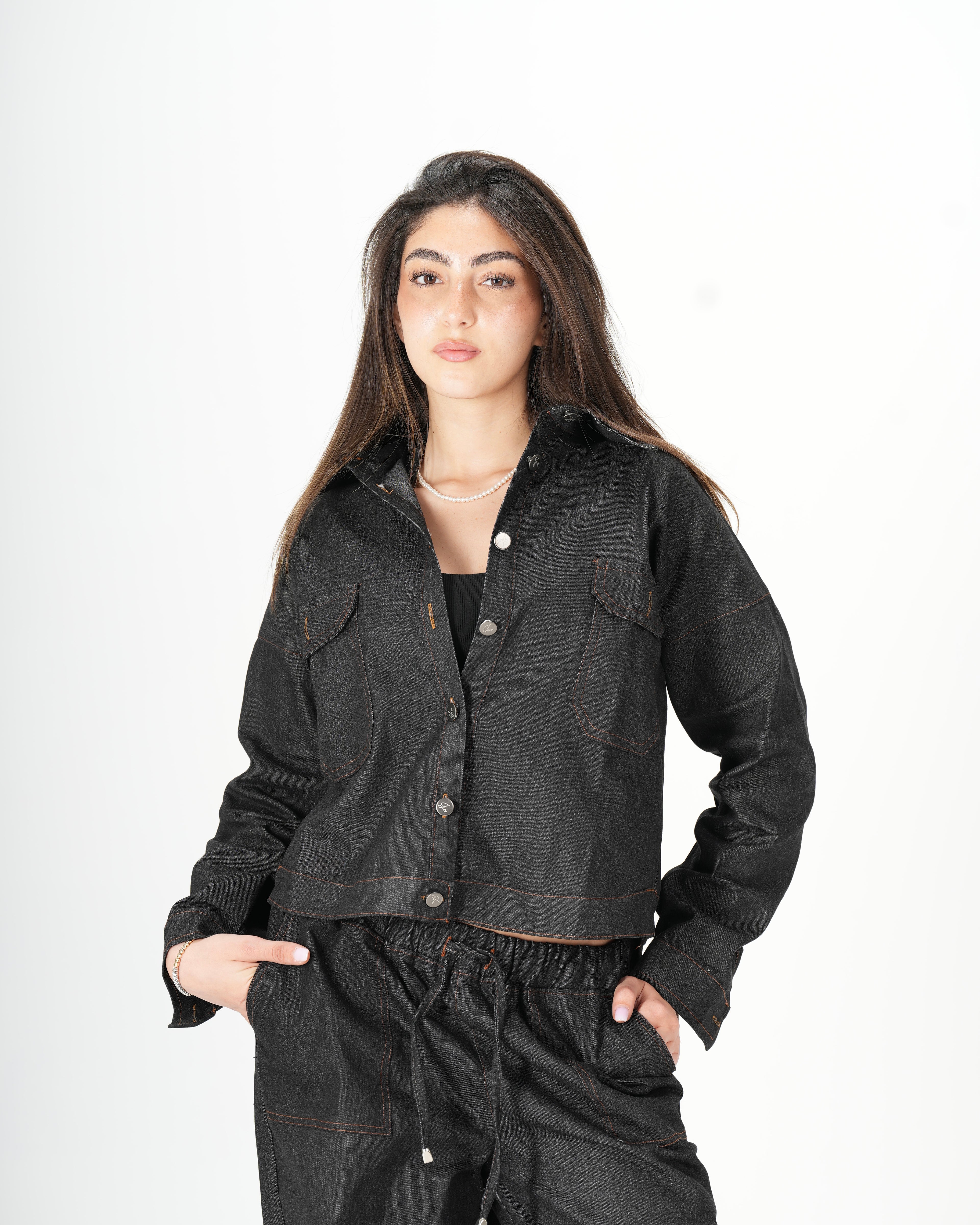 Cropped Denim Shirt - Black