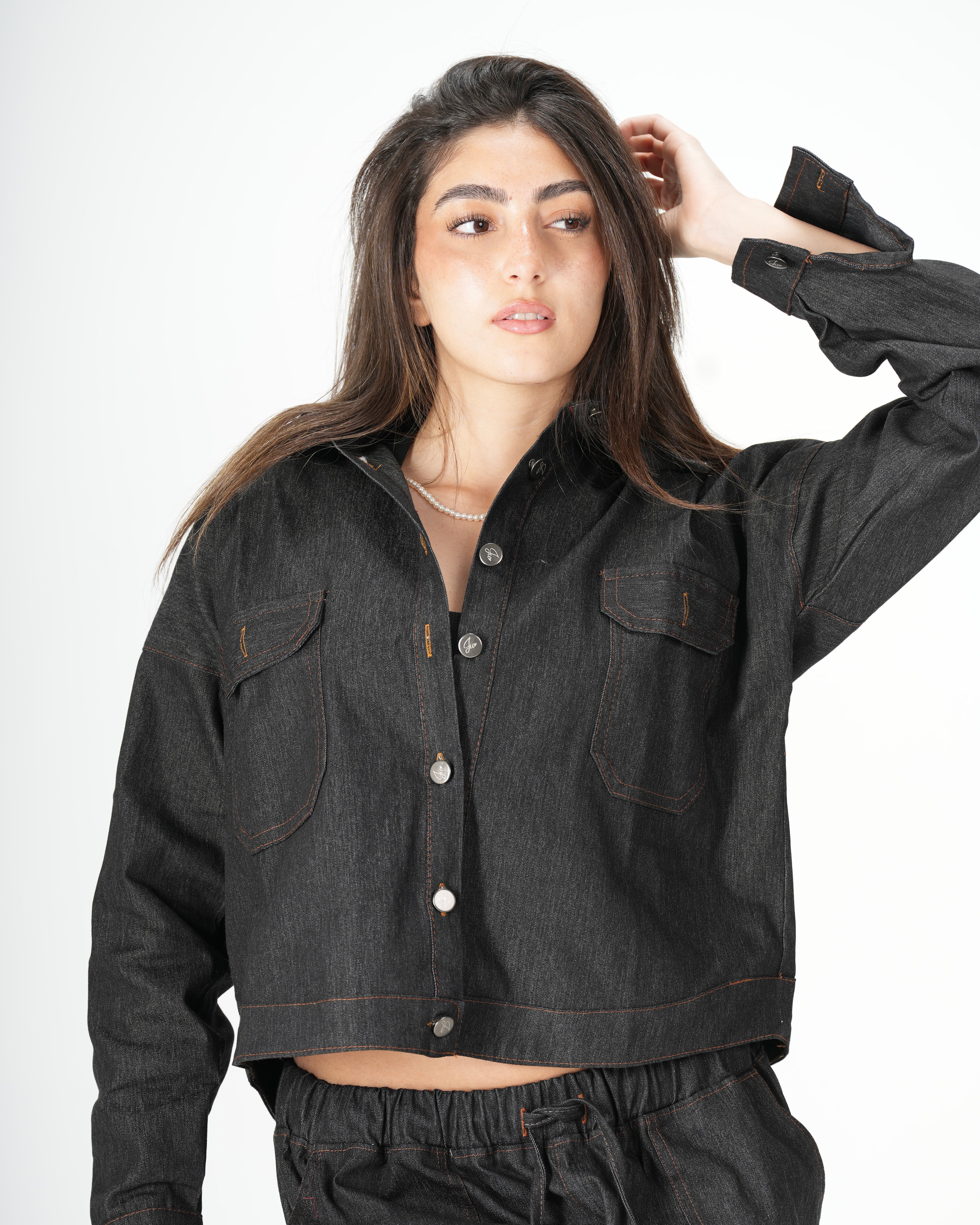 Cropped Denim Shirt - Black