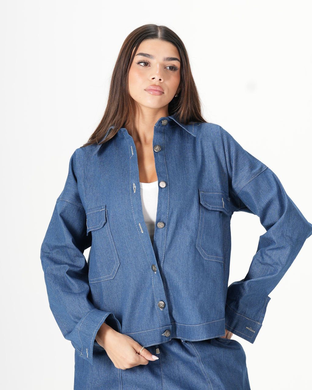 Cropped Denim Shirt - Blue