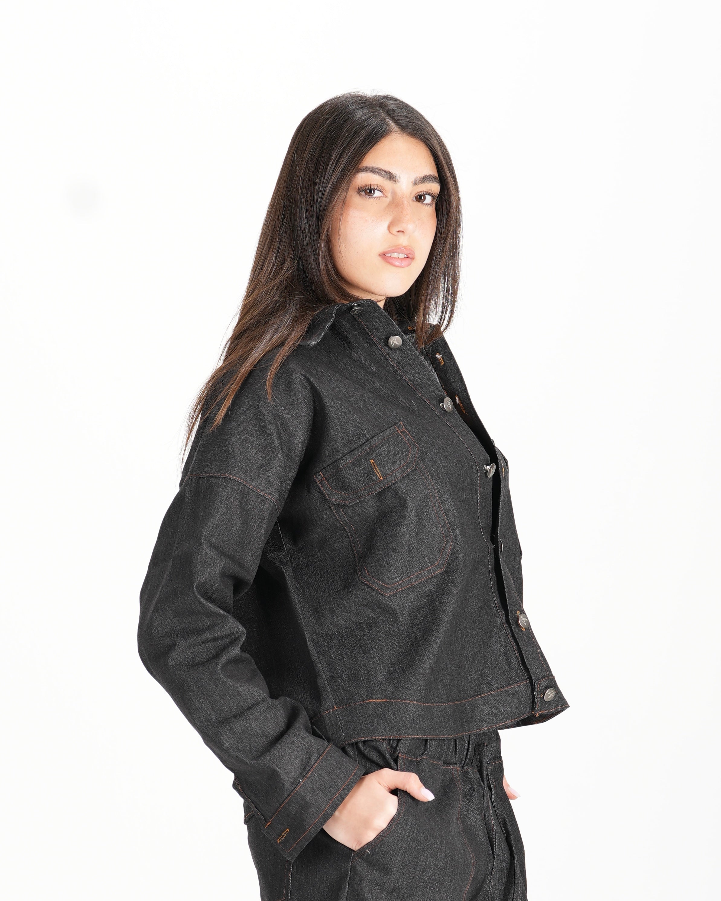 Cropped Denim Shirt - Black