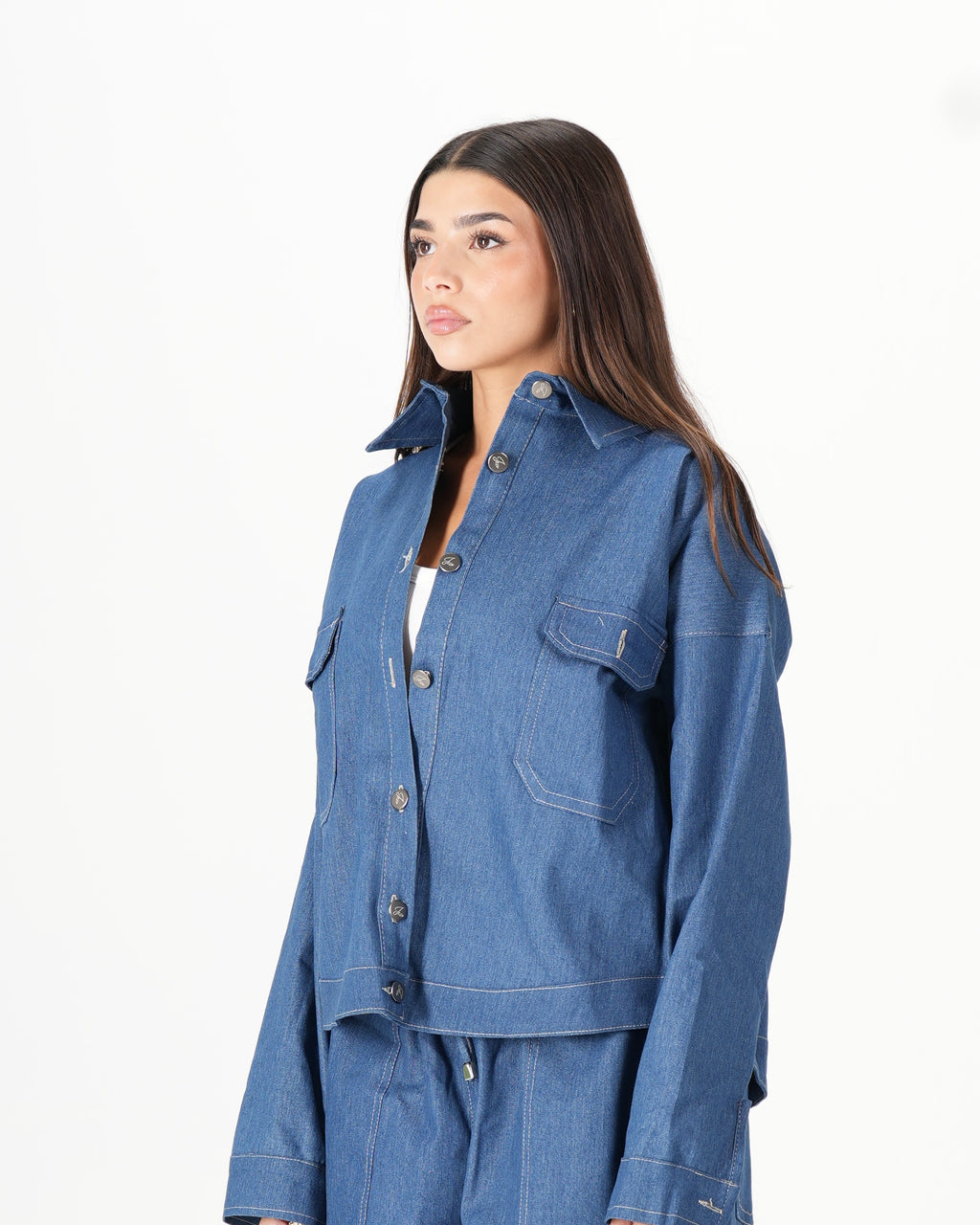 Cropped Denim Shirt - Blue