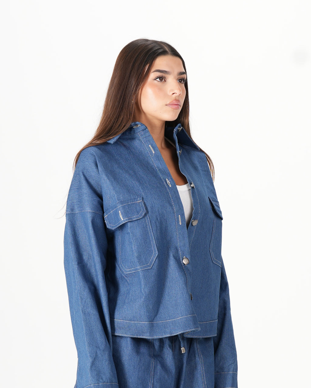 Cropped Denim Shirt - Blue