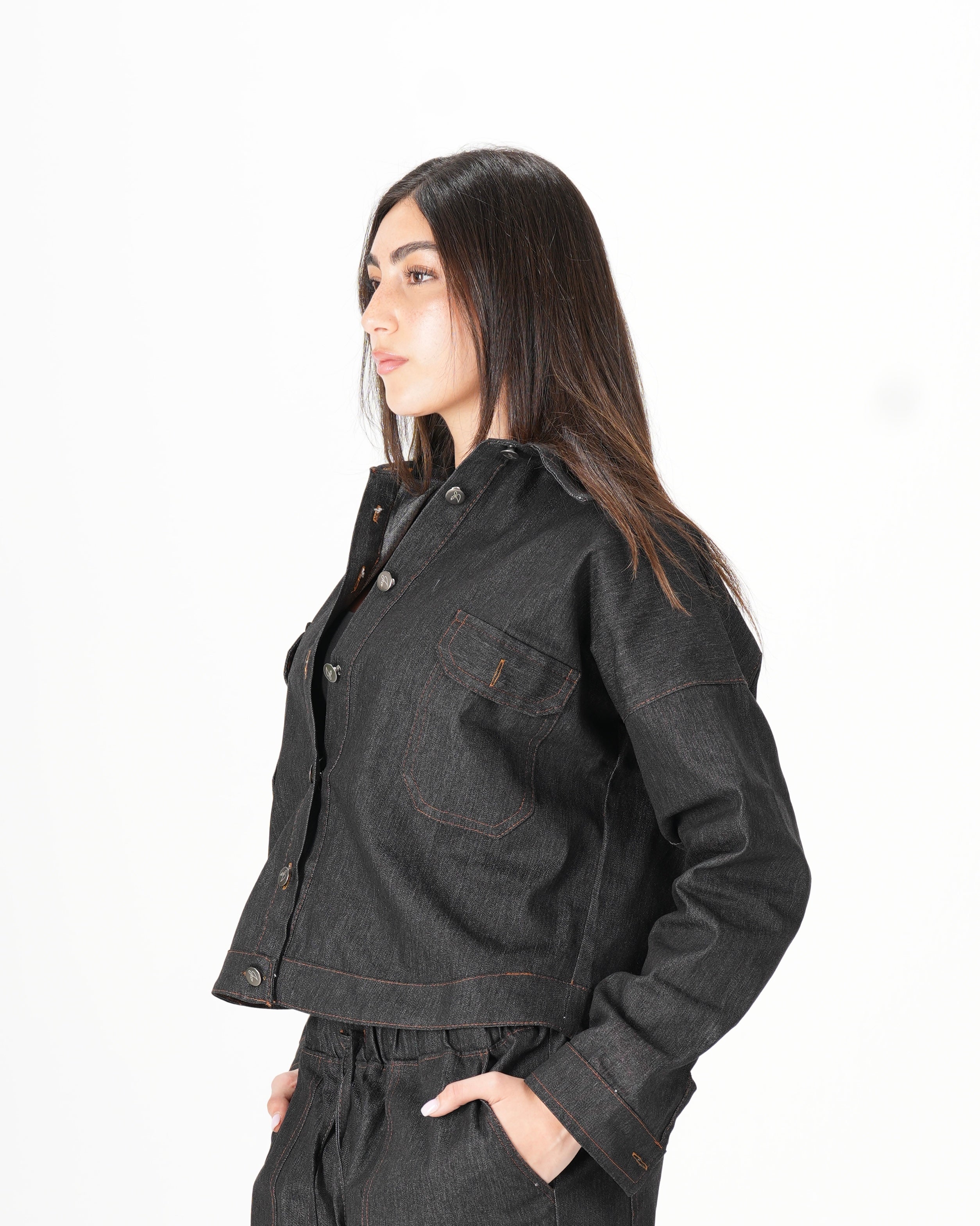 Cropped Denim Shirt - Black