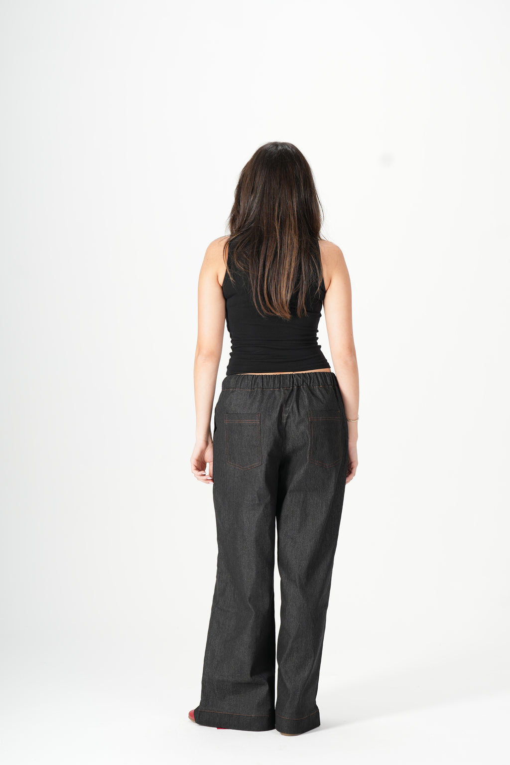Wide Leg Denim Pants - Black