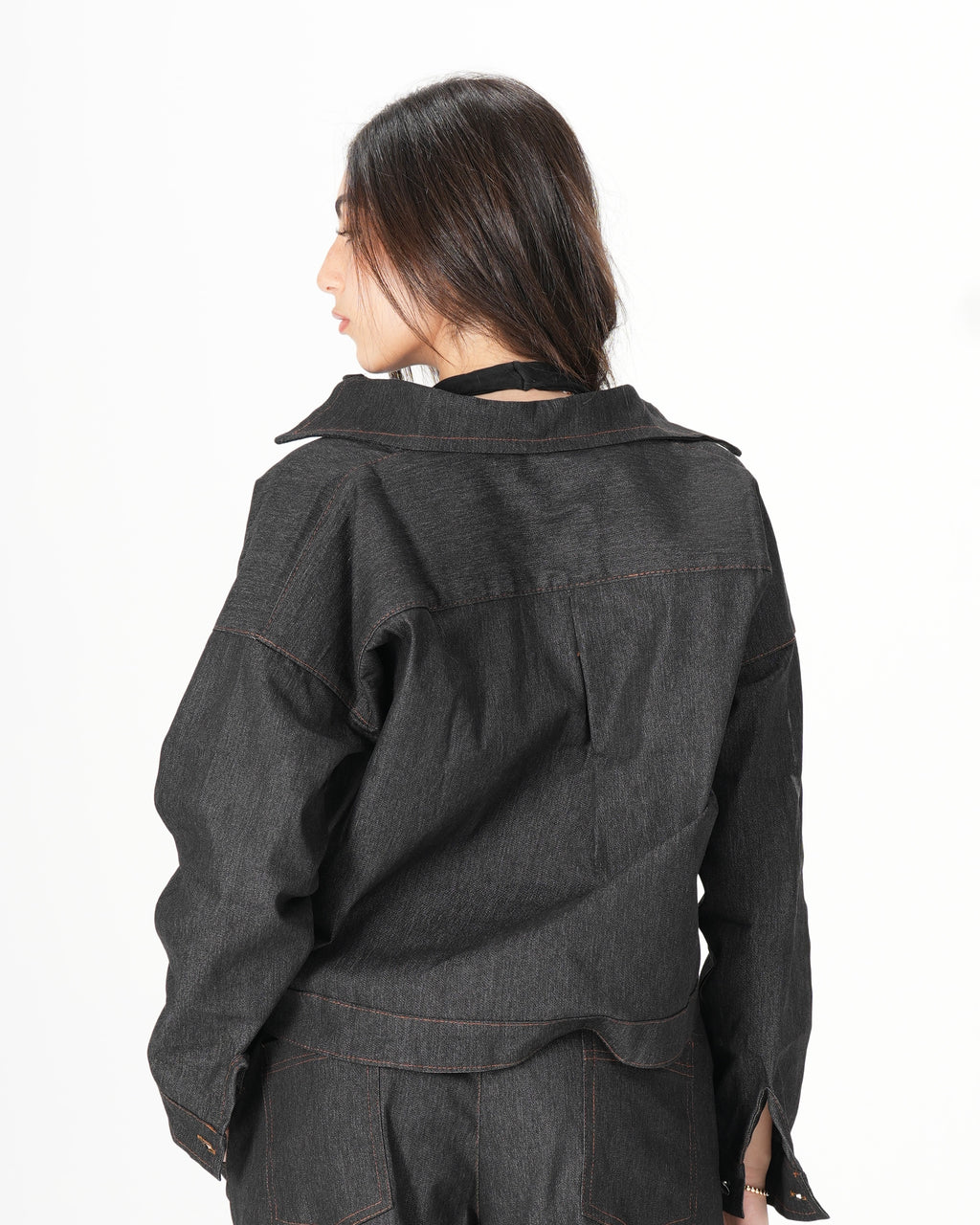 Cropped Denim Shirt - Black