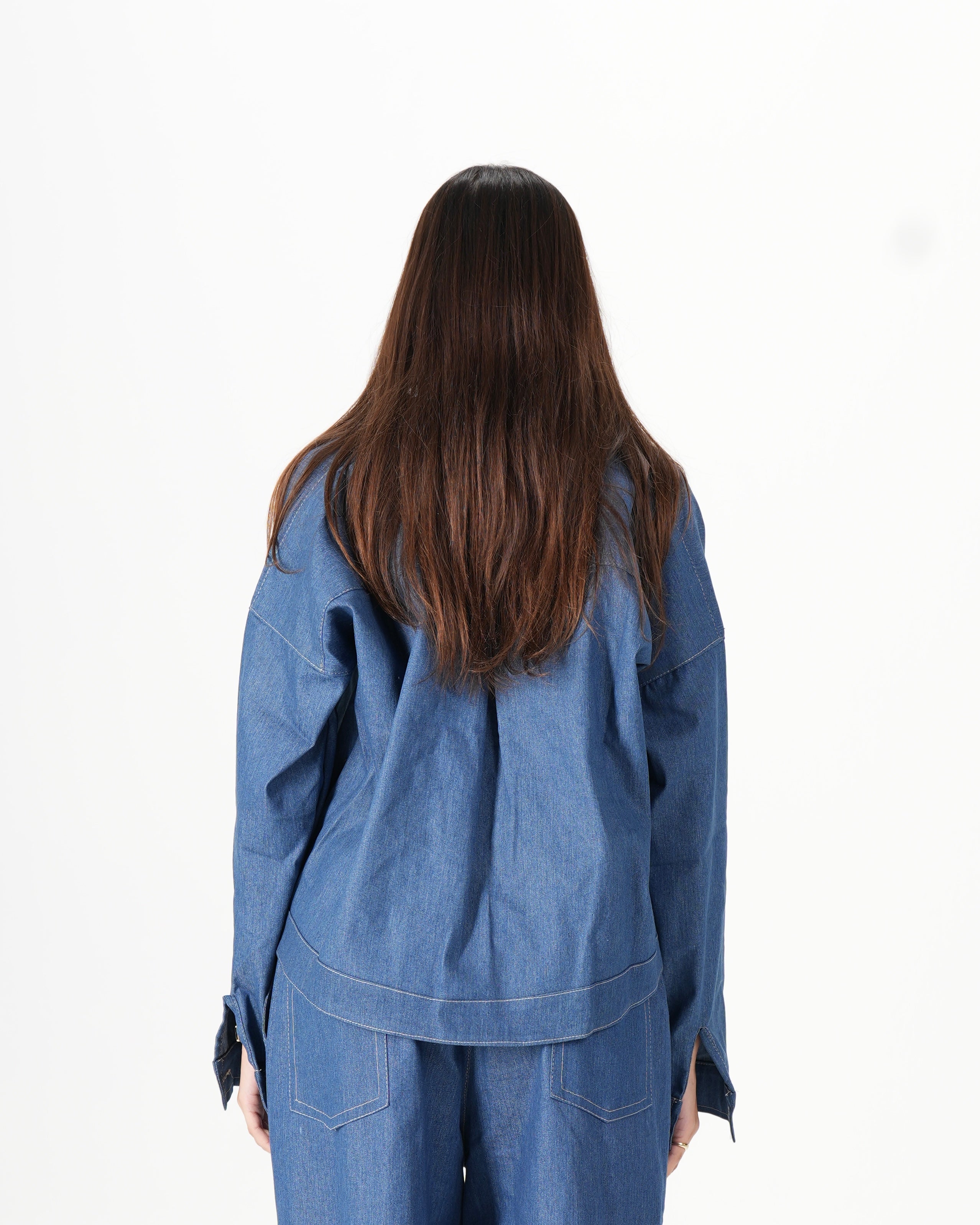 Cropped Denim Shirt - Blue