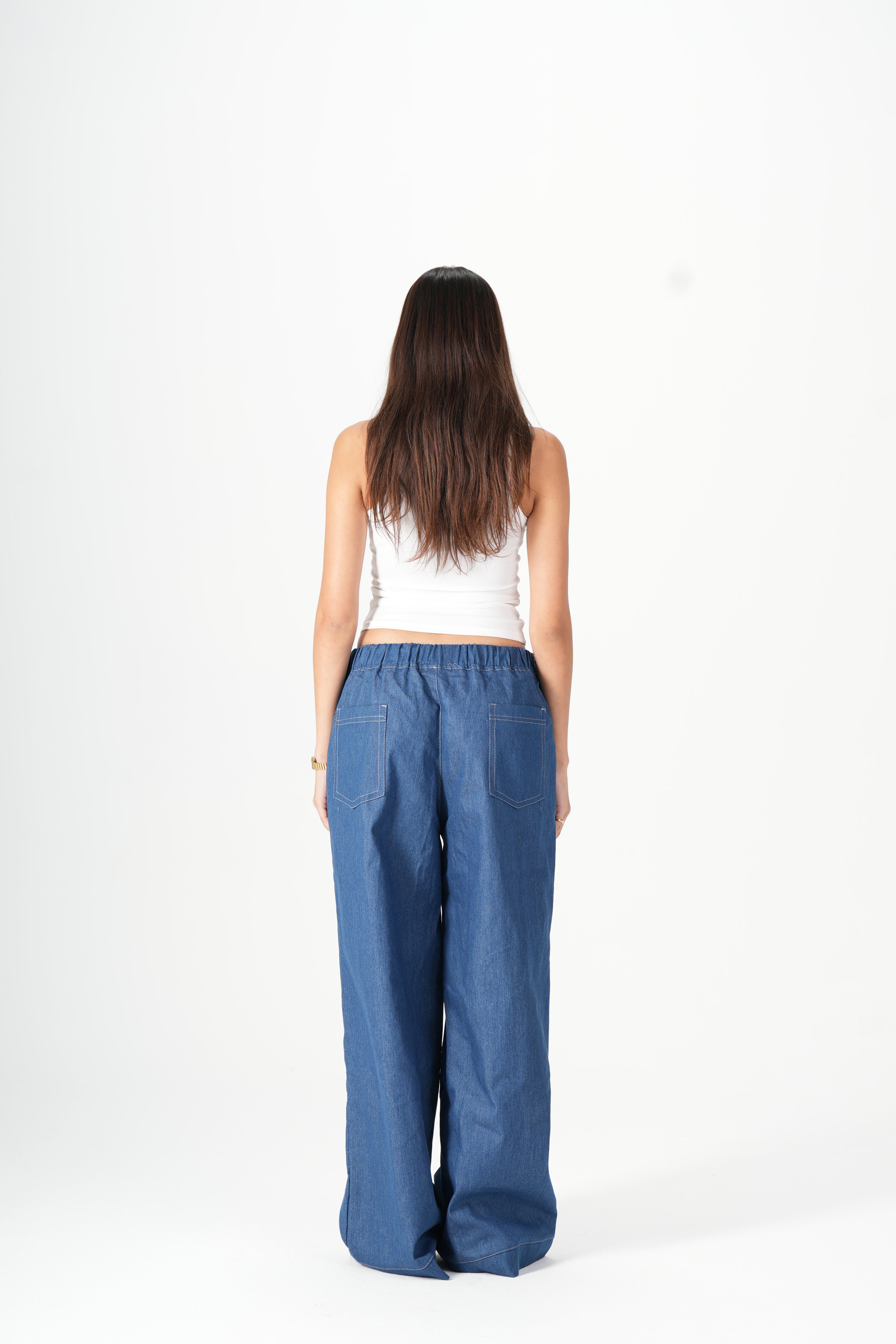 Wide Leg Denim Pants - Blue