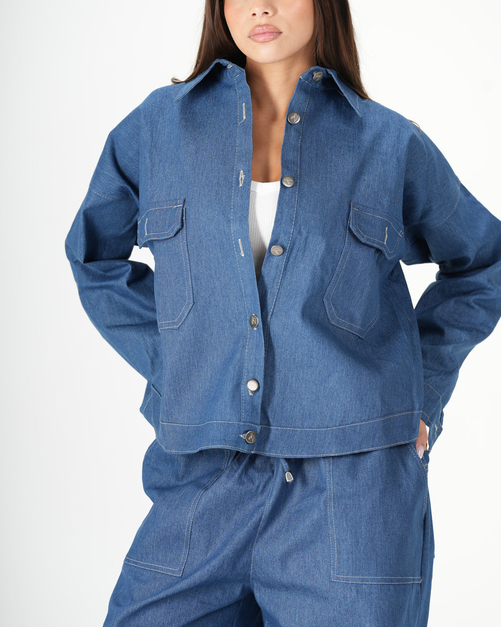 Cropped Denim Shirt - Blue