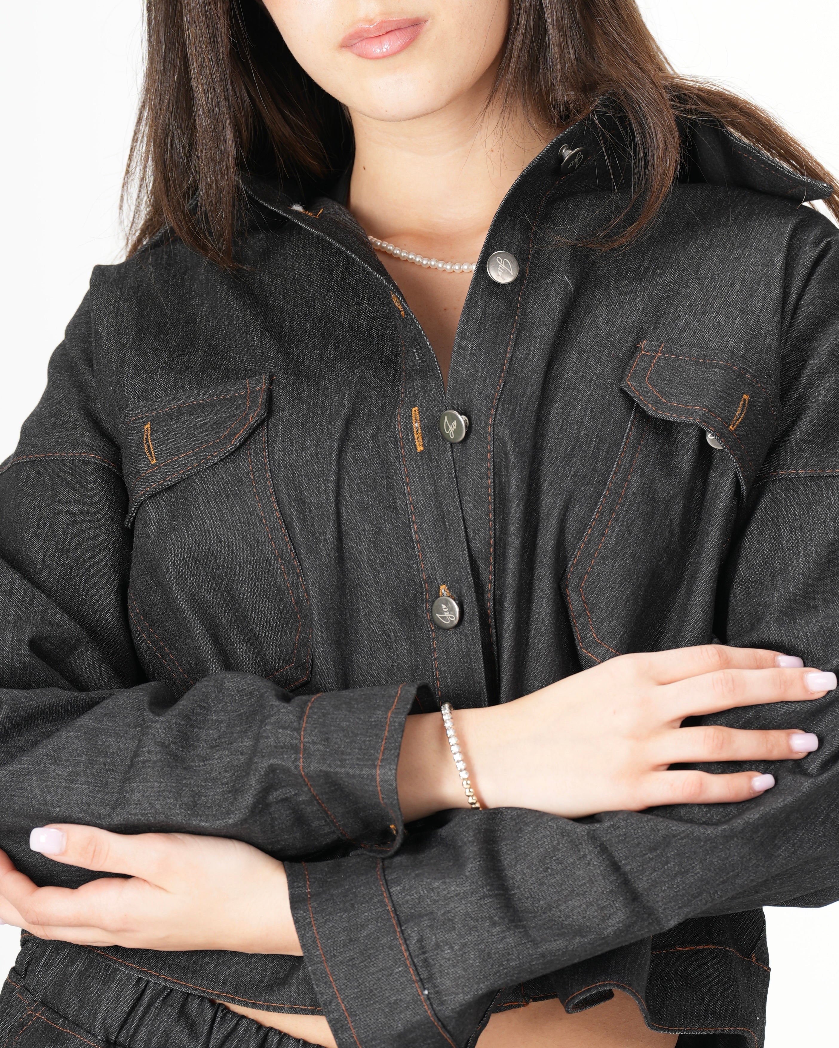 Cropped Denim Shirt - Black